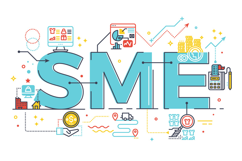 SME, Small and Medium Enterprise, word lettering illustration